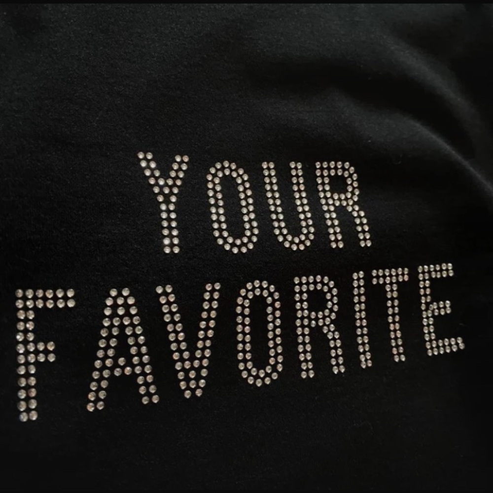 Black Graphic Tee with Rhinestone Text